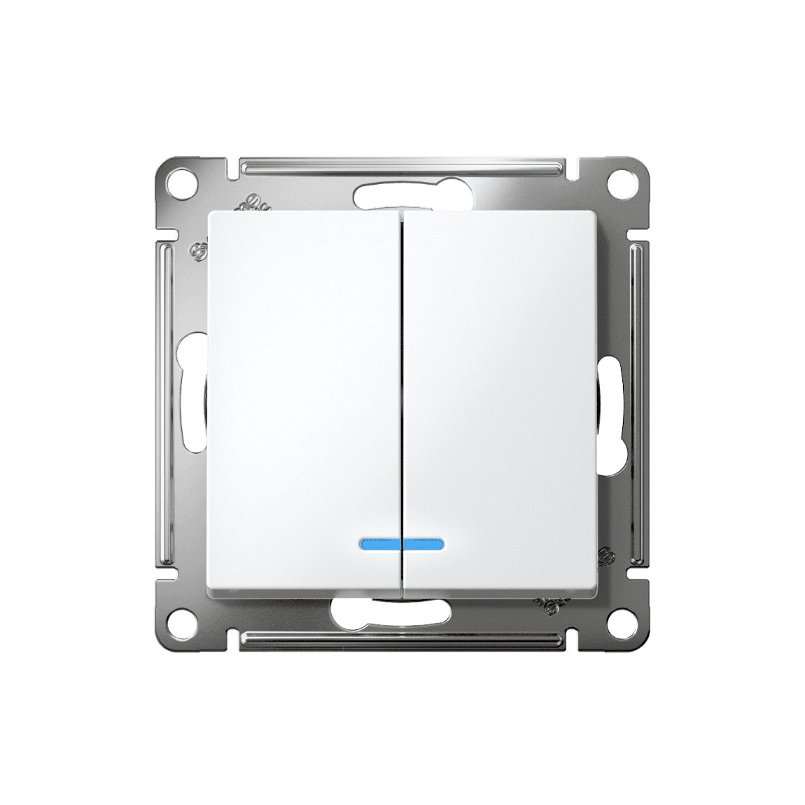 Выключатель двухклавишный Systeme Electric ATLASDESIGN с подсветкой ATN000153 (белый) - вид прямо