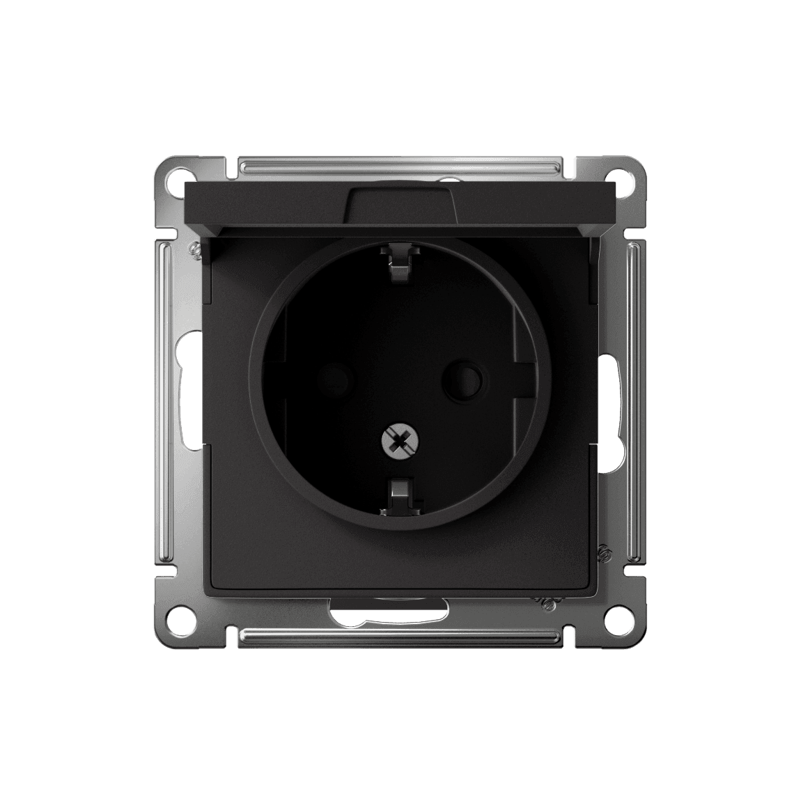 Розетка с заземлением и крышкой Systeme Electric ATLASDESIGN карбон ATN001046 - вид спереди