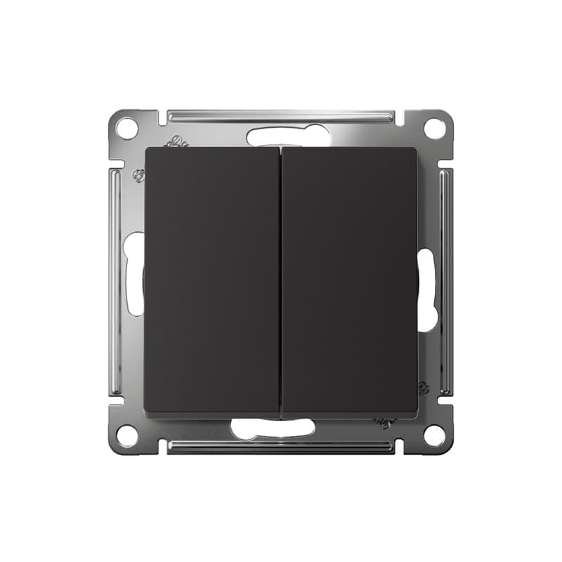 Выключатель перекрестный двухклавишный Systeme Electric ATLASDESIGN карбон ATN001073 - вид спереди