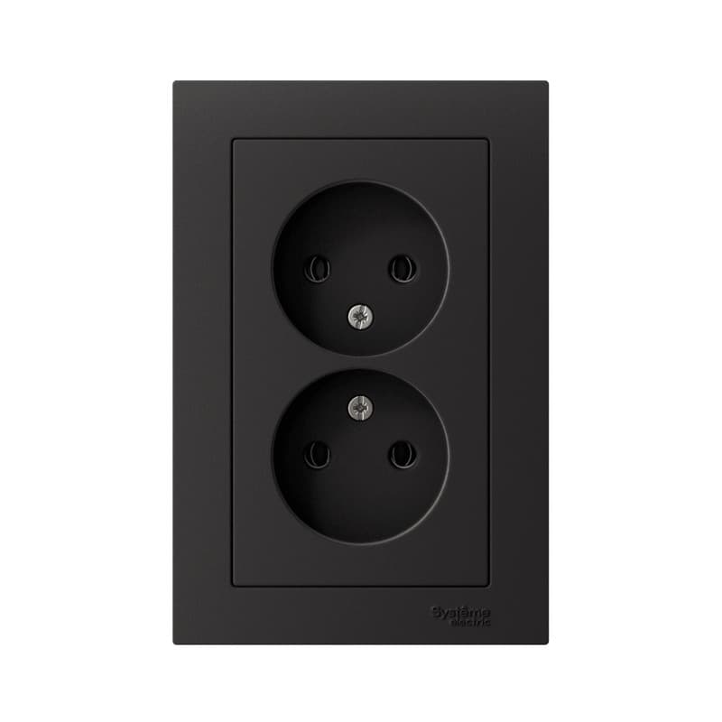 Розетка двойная без заземления Systeme Electric ATLASDESIGN карбон ATN001020 - вид спереди
