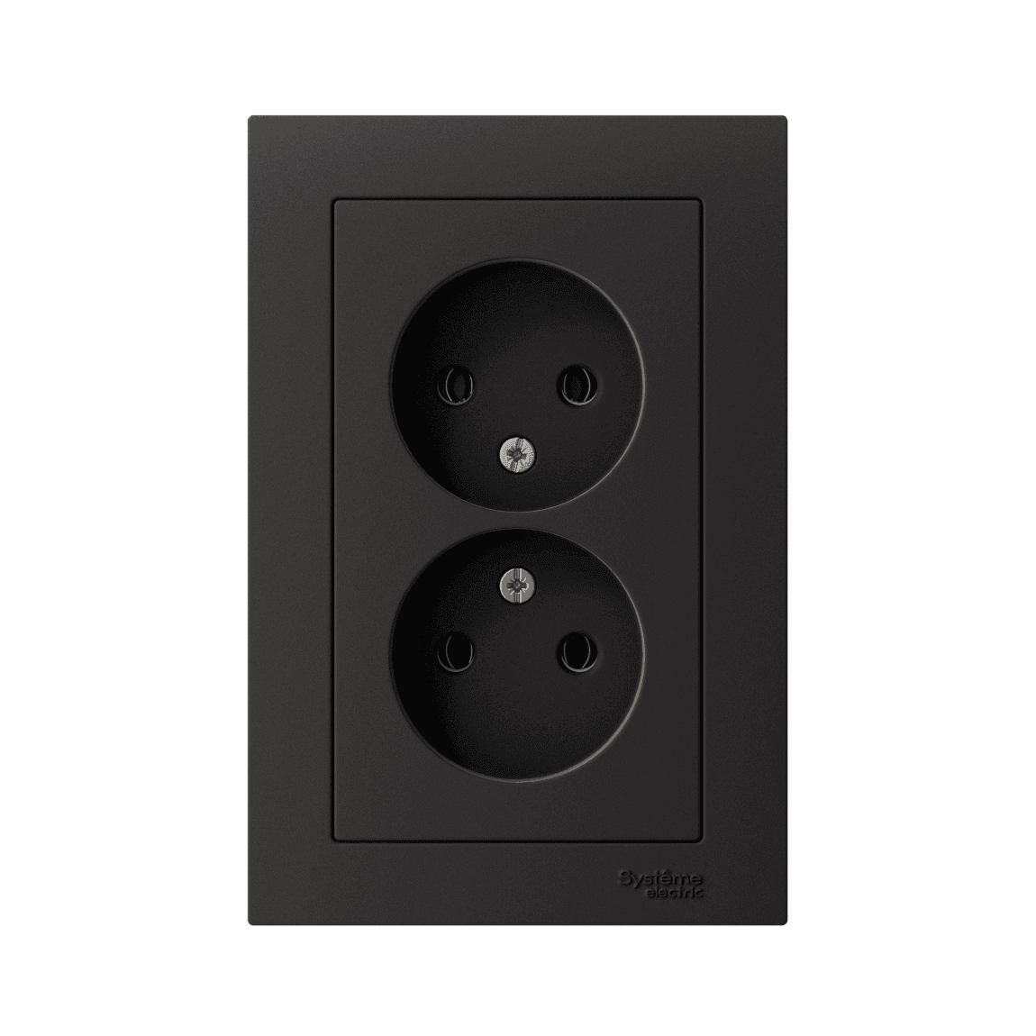 Розетка двойная без заземления Systeme Electric ATLASDESIGN карбон ATN001020 - вид спереди