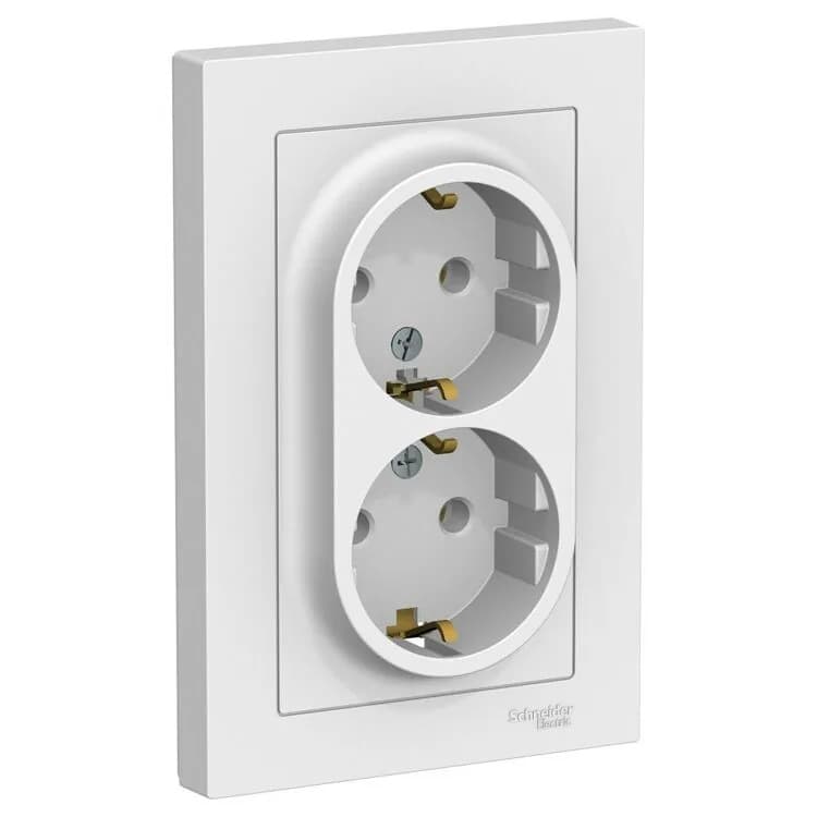 Двойная розетка Systeme (Schneider) Electric AtlasDesign ATN000124 белая с заземлением - старое фото