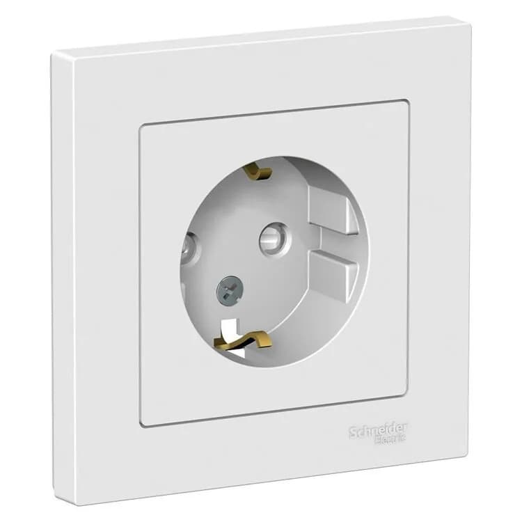 Розетка Schneider Electric AtlasDesign ATN000144 с заземлением, шторками и рамкой - старое фото