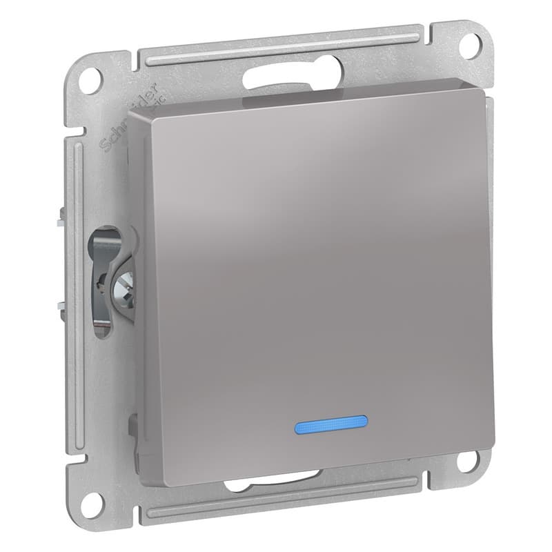 Выключатель одноклавишный с подсветкой Schneider Electric AtlasDesign алюминий ATN000313