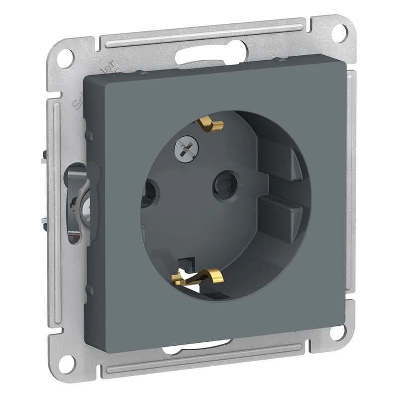 Розетка электрическая Systeme Electric AtlasDesign с заземлением и защитными шторками, цвет графит