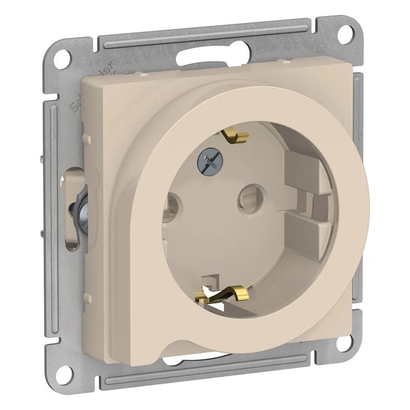 Розетка Systeme Electric AtlasDesign ATN000247 бежевая с заземлением, шторками и выталкивателем