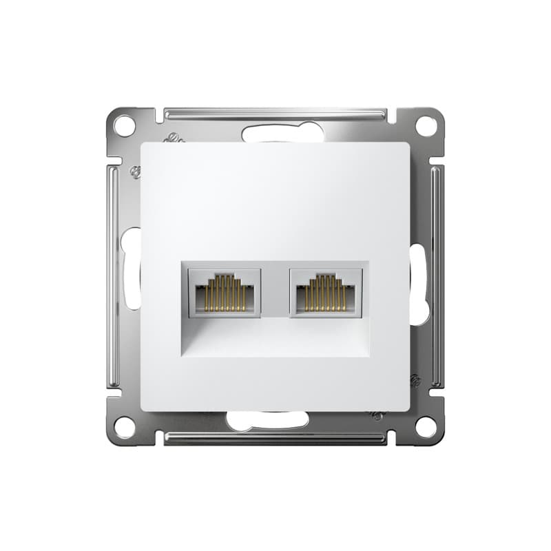 Розетка сетевая двойная Systeme Electric AtlasDesign для подключения двух устройств к интернету, цвет белый - вид спереди