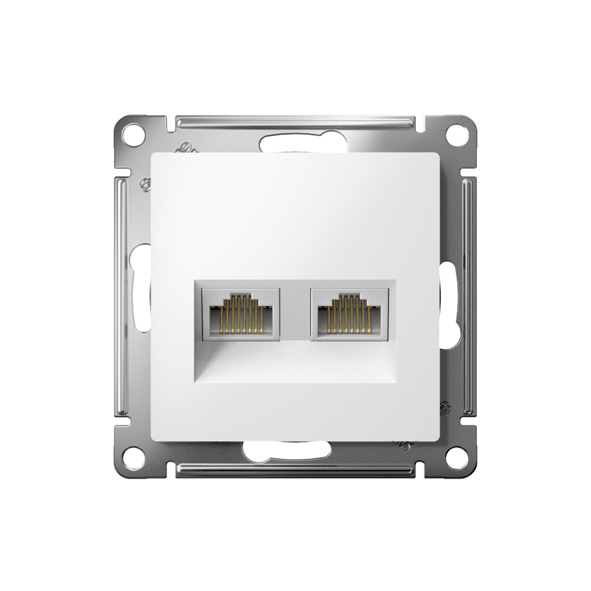 Розетка сетевая двойная Systeme Electric AtlasDesign для подключения двух устройств к интернету, цвет белый - вид спереди