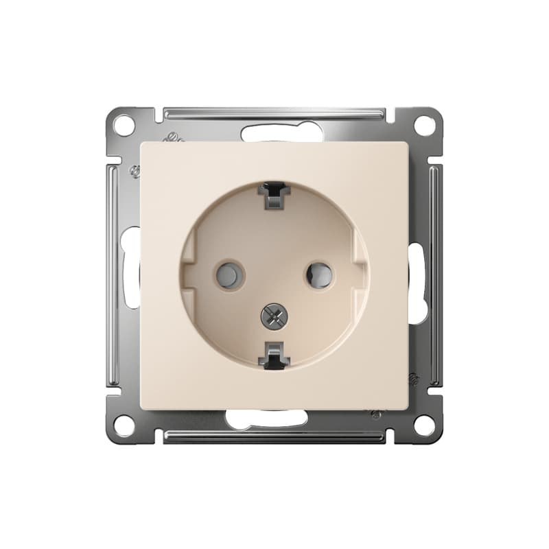 Розетка Systeme Electric AtlasDesign ATN000245 бежевая с заземлением и защитными шторками - вид спереди