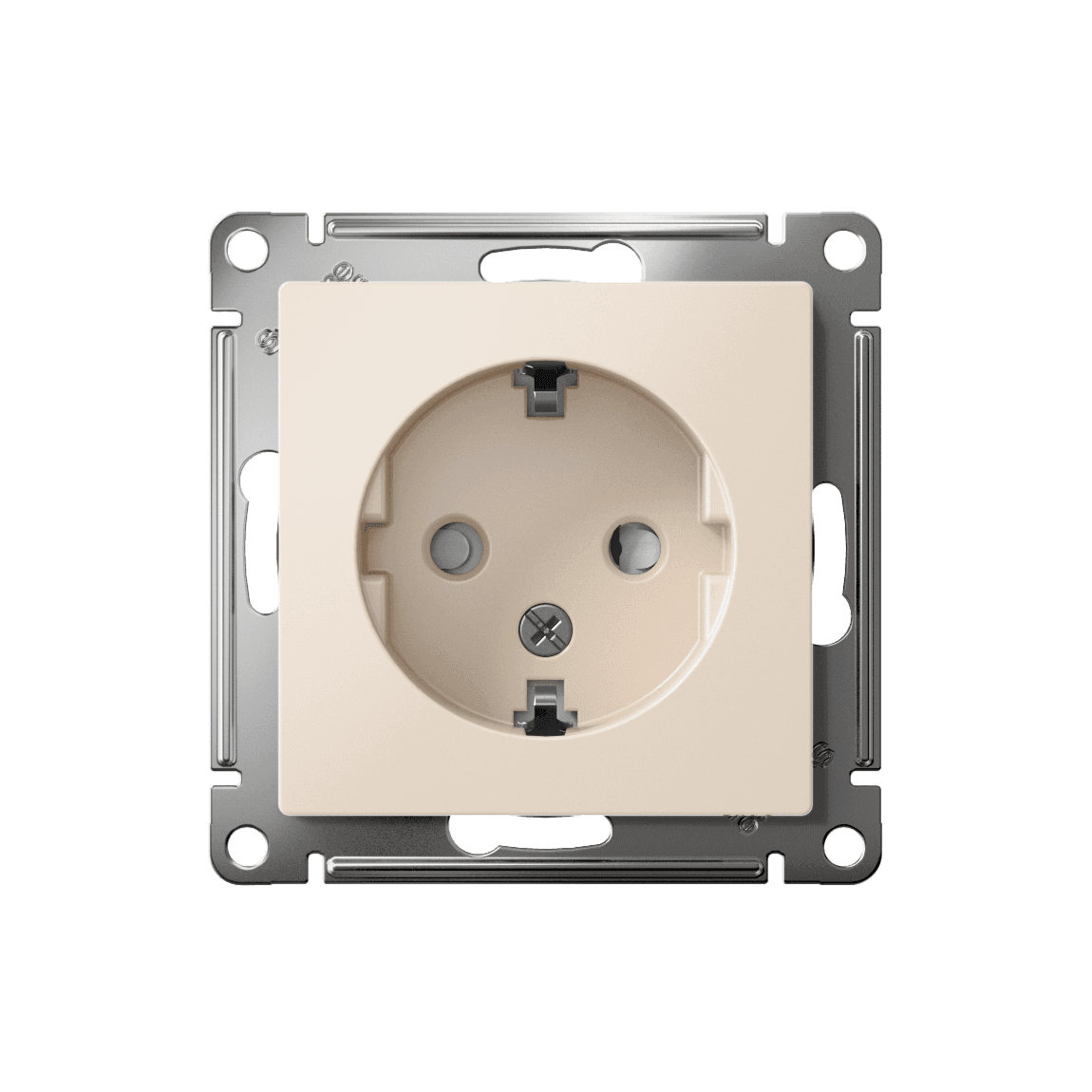 Розетка Systeme Electric AtlasDesign ATN000245 бежевая с заземлением и защитными шторками - вид спереди