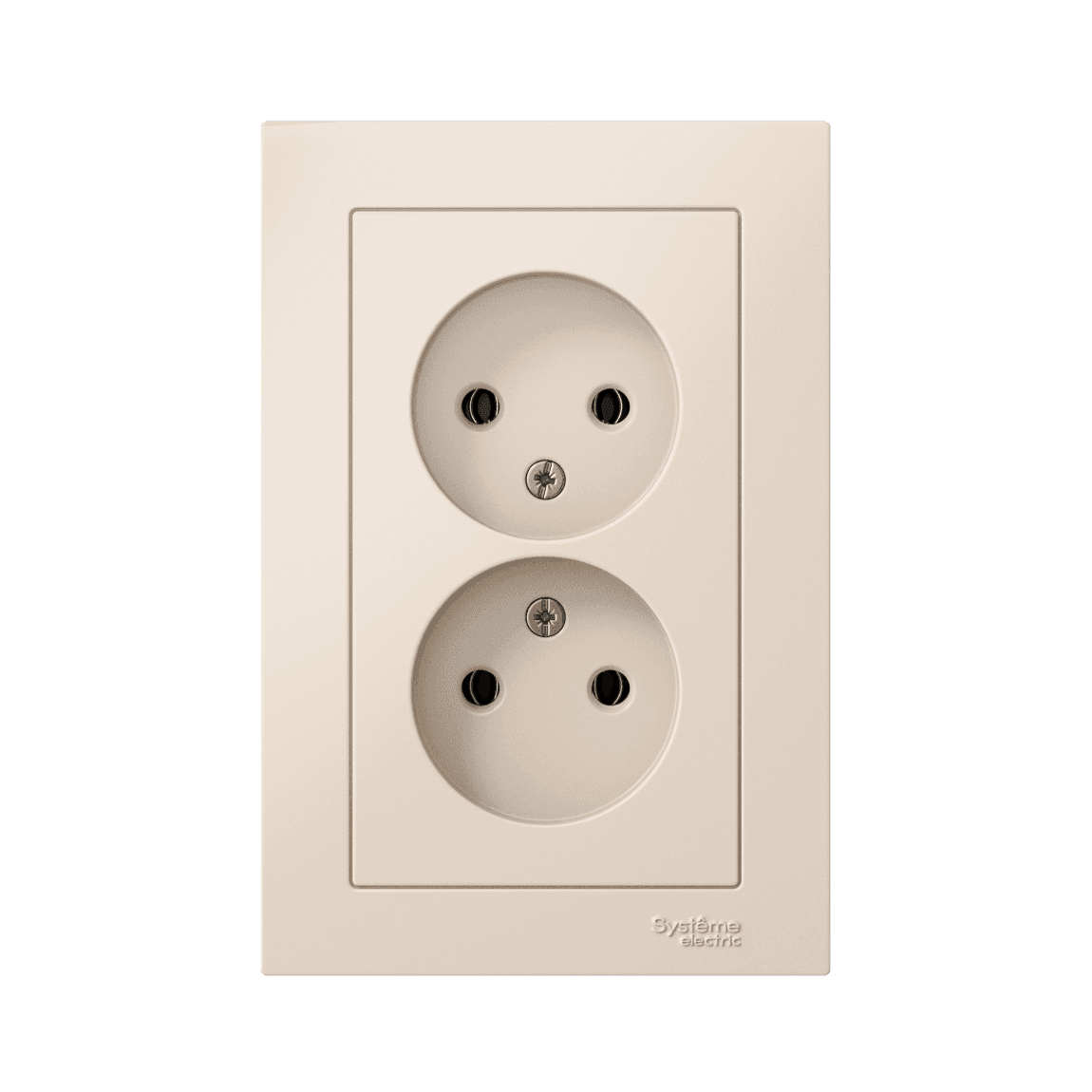 Розетка двойная Systeme Electric AtlasDesign ATN000220 бежевая без заземления - вид спереди