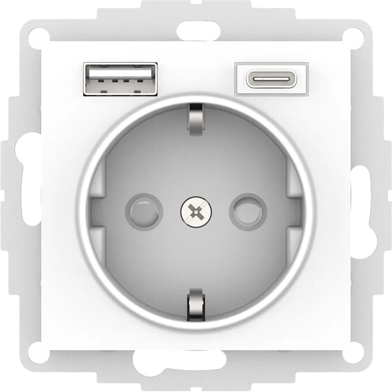 Розетка электрическая 16А с двумя портами USB Type-A и Type-C, быстрая зарядка, Systeme Electric AtlasDesign, белый цвет - старое фото