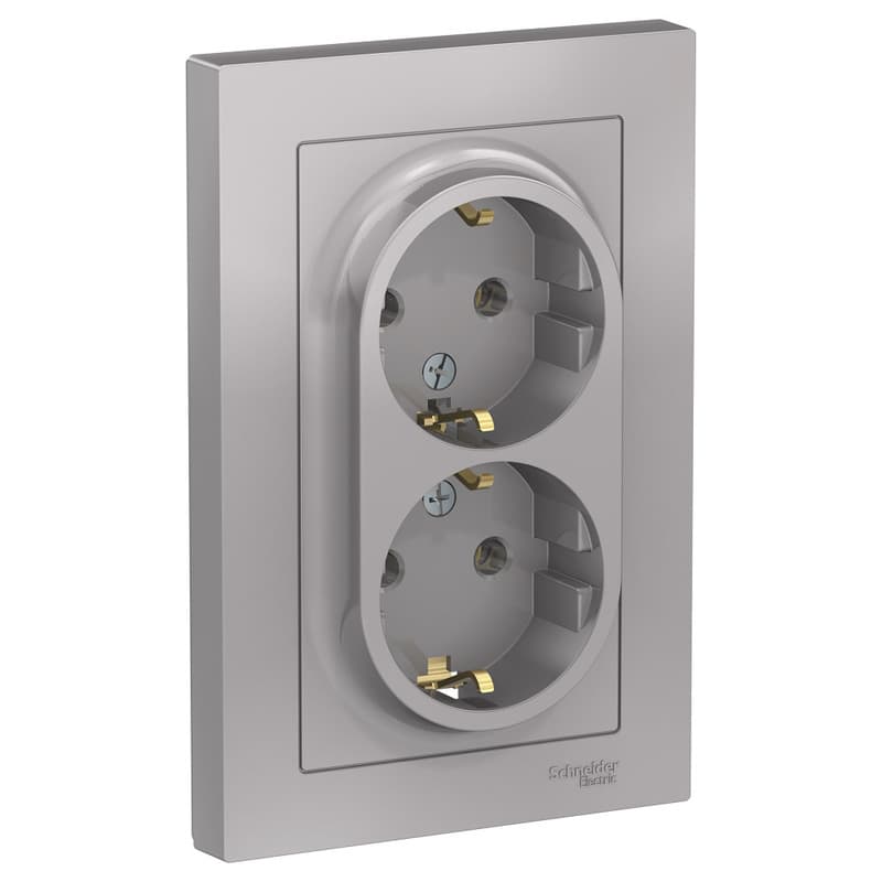 Розетка двойная с заземлением Schneider Electric AtlasDesign алюминий ATN000324