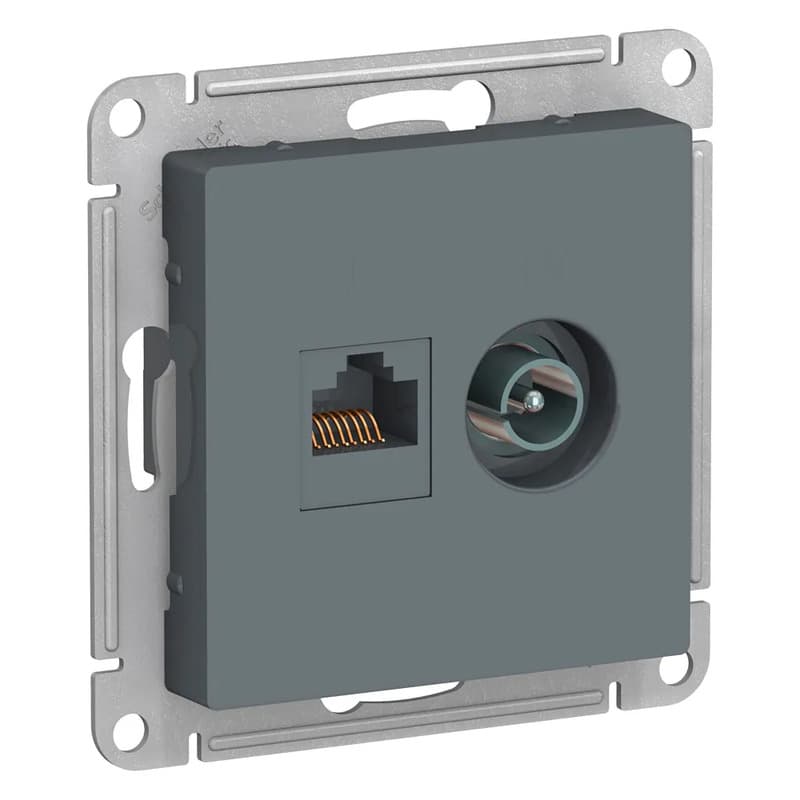 Комбинированная розетка Systeme Electric AtlasDesign: телевизионная и компьютерная RJ45 Cat.5e, цвет графит