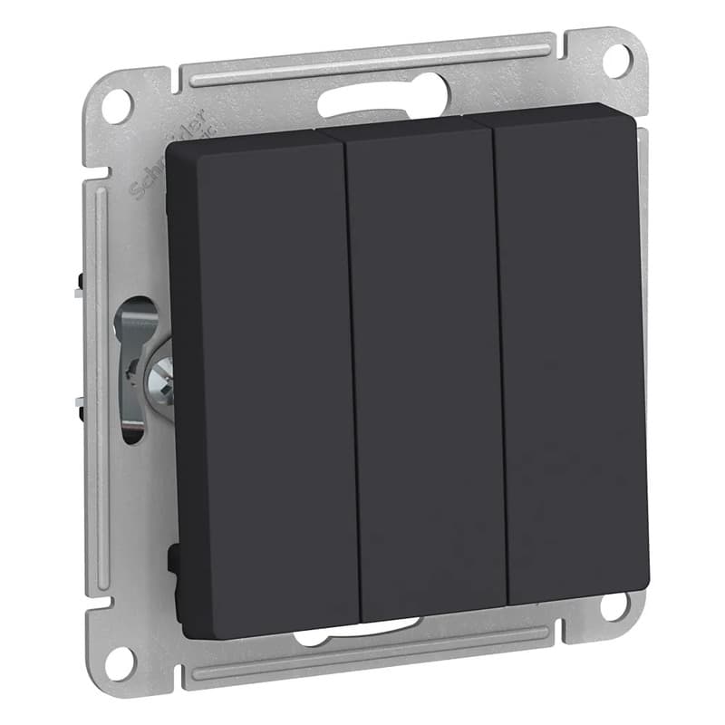 Выключатель трехклавишный Systeme Electric AtlasDesign для управления тремя группами света, цвет карбон