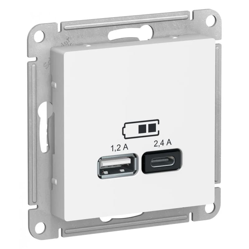 Розетка с портами USB Type-A и Type-C Systeme Electric AtlasDesign для зарядки устройств, цвет белый - старое фото