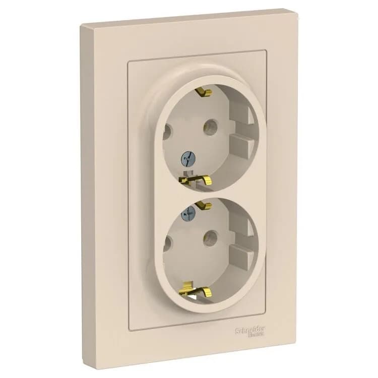 Розетка двойная Systeme Electric AtlasDesign ATN000224 бежевая с заземлением