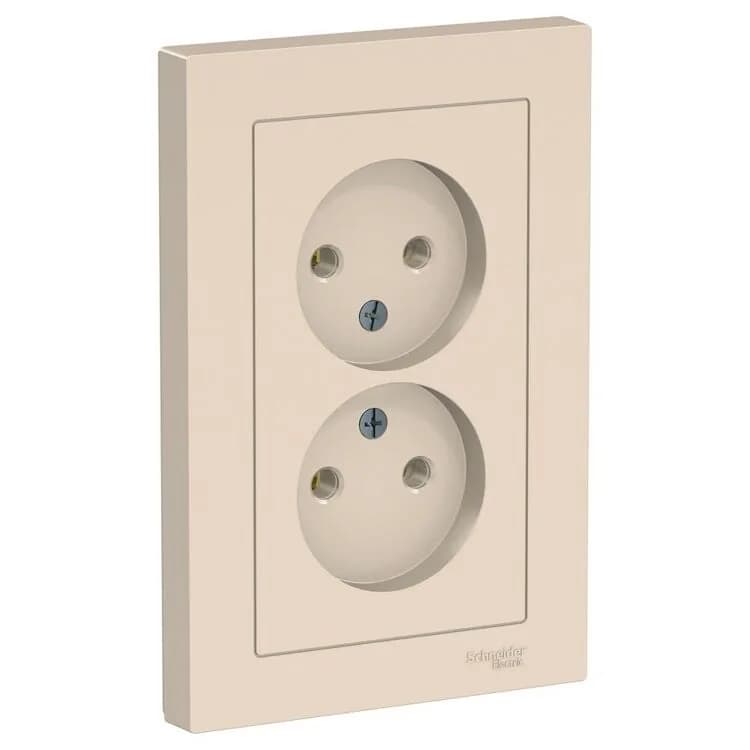 Розетка двойная Systeme Electric AtlasDesign ATN000220 бежевая без заземления - старое фото