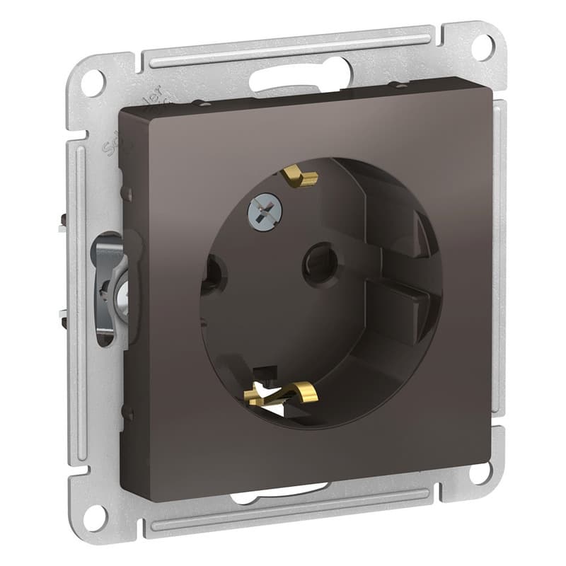 Розетка с заземлением и защитными шторками Schneider Electric AtlasDesign мокко ATN000645