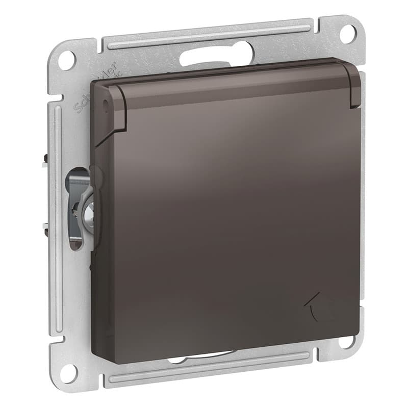 Розетка с заземлением защитными шторками и крышкой Schneider Electric AtlasDesign мокко ATN000646