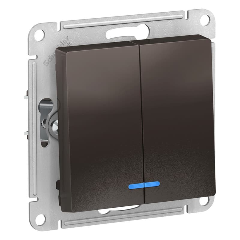 Выключатель двухклавишный с подсветкой Schneider Electric AtlasDesign мокко ATN000653
