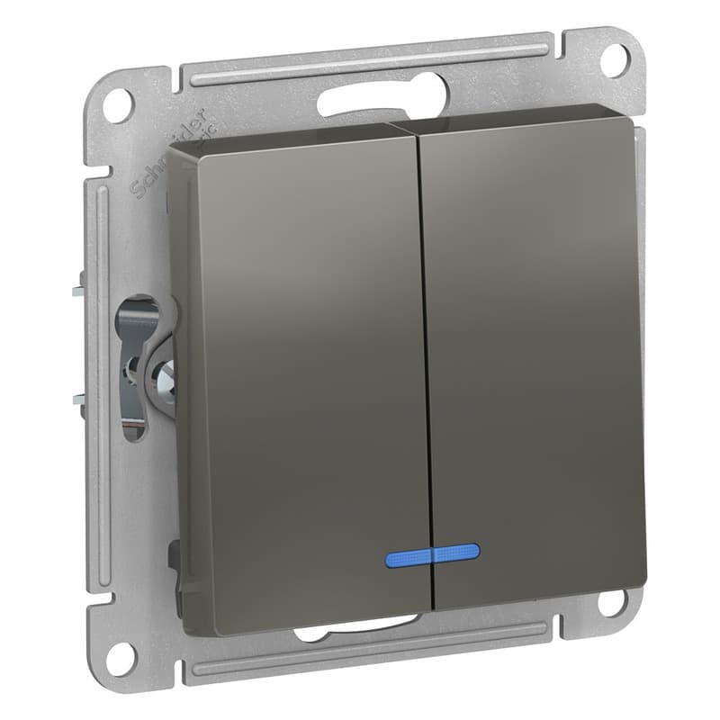 Выключатель двухклавишный с подсветкой Schneider Electric AtlasDesign сталь ATN000953