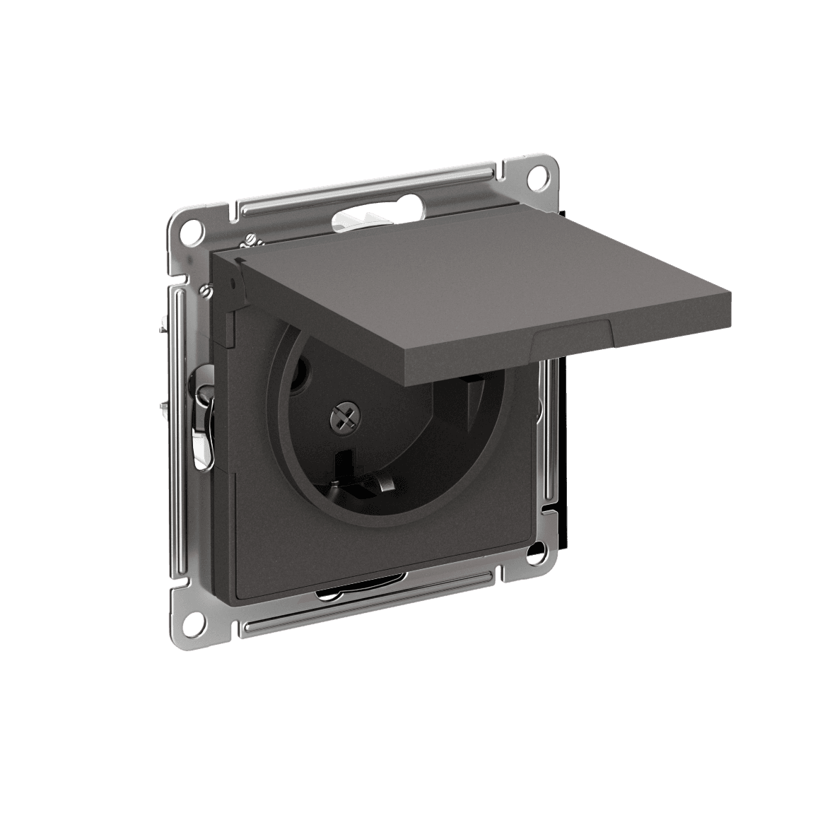 Розетка с заземлением защитными шторками и крышкой Schneider Electric AtlasDesign базальт ATN001446