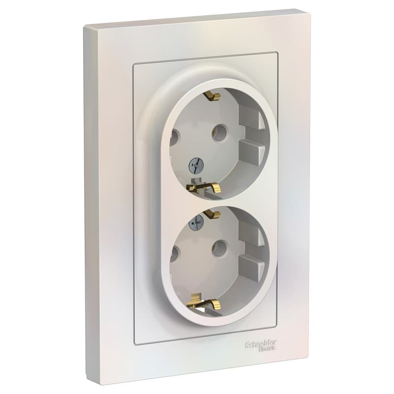 Розетка двойная с заземлением Schneider Electric AtlasDesign жемчуг ATN000424