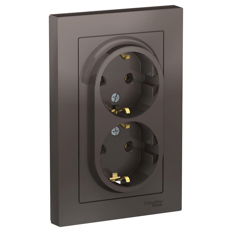 Розетка двойная с заземлением Schneider Electric AtlasDesign мокко ATN000624
