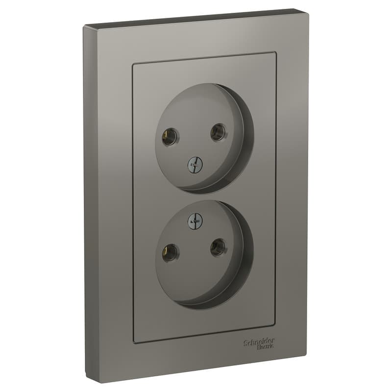 Розетка двойная без заземления Schneider Electric AtlasDesign сталь ATN000920