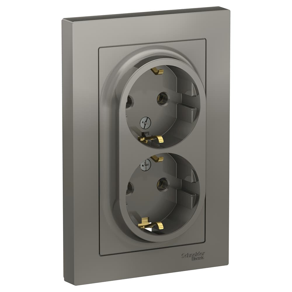Розетка двойная с заземлением Schneider Electric AtlasDesign сталь ATN000924