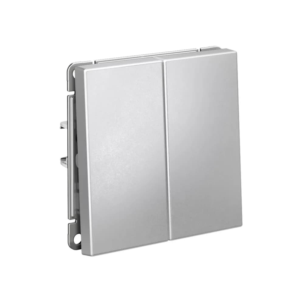 Дизайнерский проходной выключатель двухклавишный Systeme Electric ArtGallery, для управления двумя группами света из двух точек, цвет алюминий