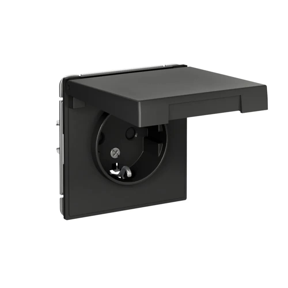 Дизайнерская влагозащищенная розетка с заземлением, шторками и крышкой Systeme Electric ArtGallery, цвет базальт