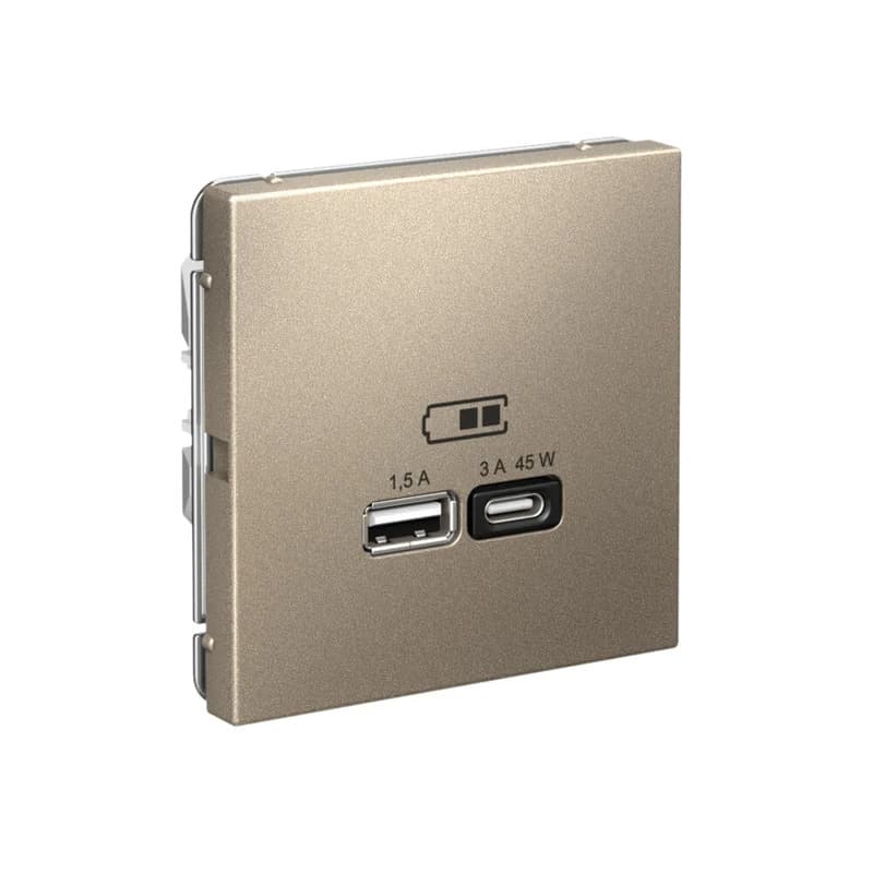 Дизайнерская розетка с портами USB Type-A и Type-C Systeme Electric ArtGallery, цвет шампань