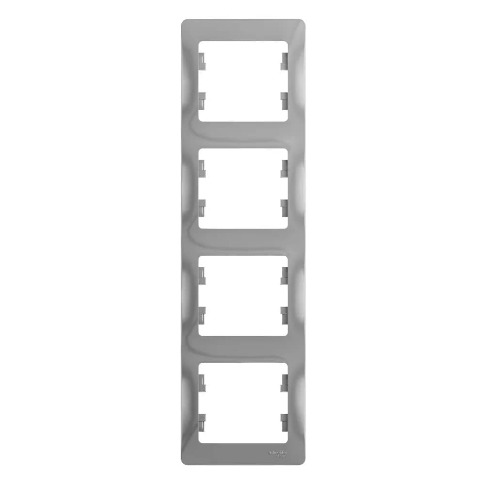 Рамка вертикальная четырехместная (4-постовая) Systeme Electric (Schneider) Glossa, цвет алюминий