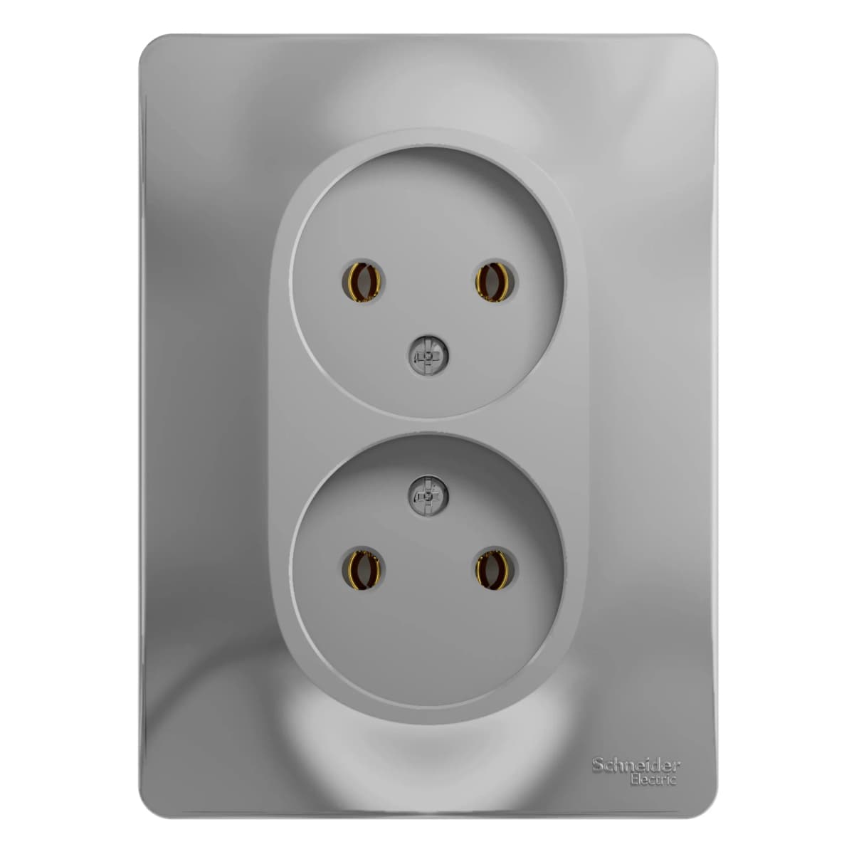 Розетка двойная силовая без заземления Systeme Electric (Schneider) AtlasDesign, цвет алюминий