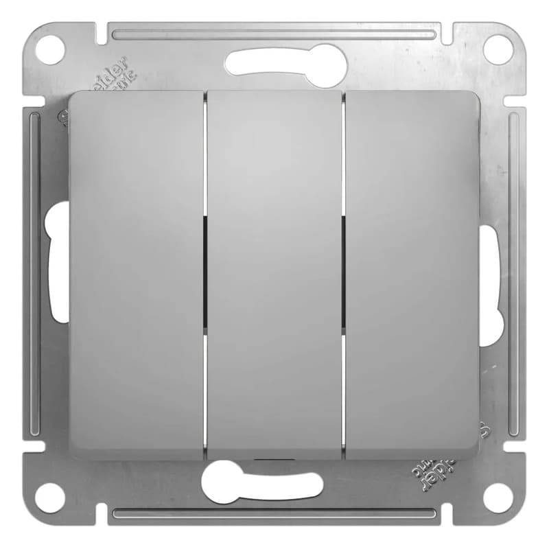 Выключатель трехклавишный Systeme Electric (Schneider) Glossa, цвет алюминий