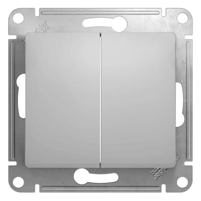 Выключатель двухклавишный Systeme Electric (Schneider) Glossa, цвет алюминий