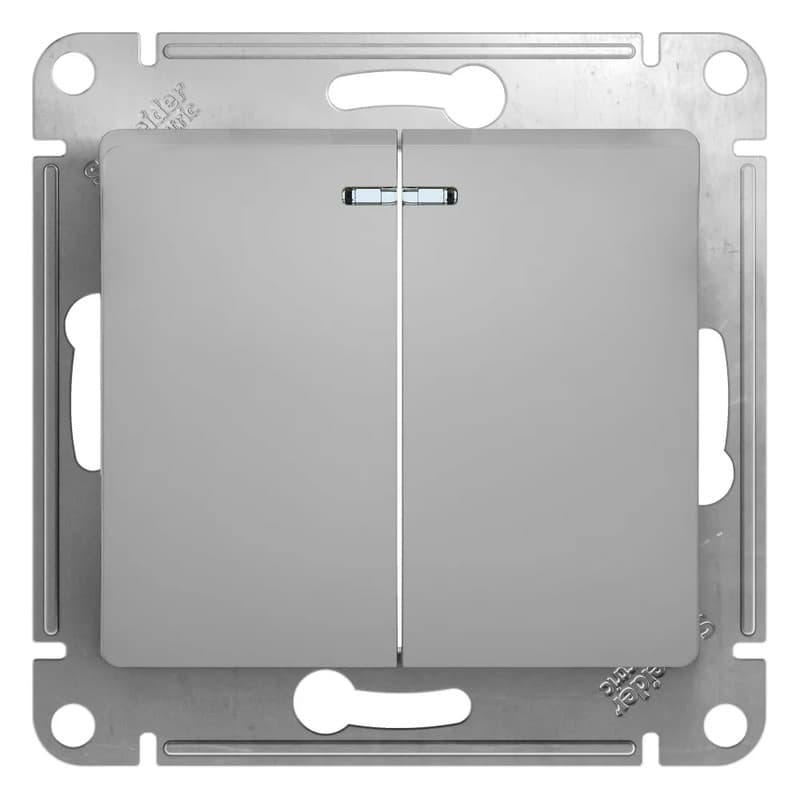 Выключатель двухклавишный с подсветкой Systeme Electric (Schneider) Glossa, цвет алюминий