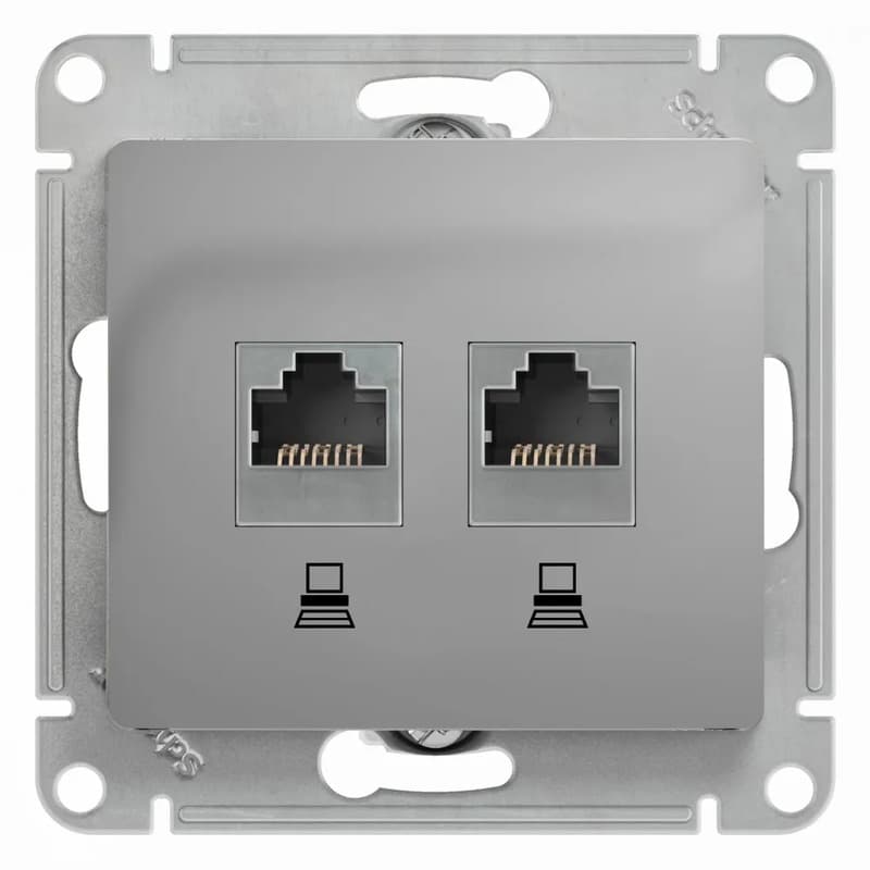 Розетка двойная компьютерная (2xRJ45) Systeme Electric (Schneider) Glossa, цвет алюминий