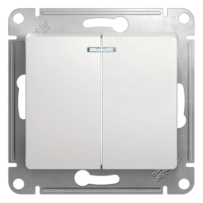 Выключатель двухклавишный с подсветкой Systeme Electric (Schneider) Glossa, цвет белый