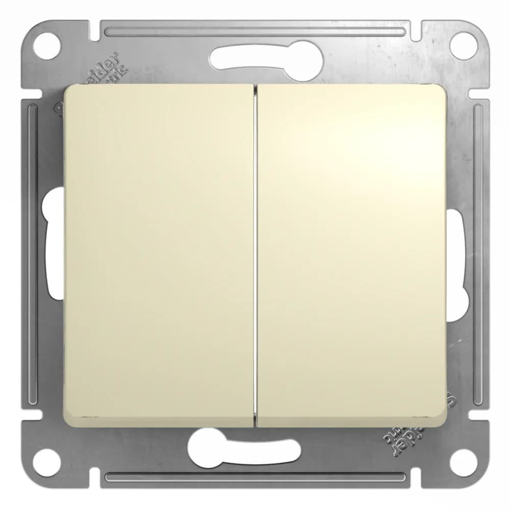 Выключатель проходной двухклавишный Systeme Electric (Schneider) Glossa, цвет бежевый