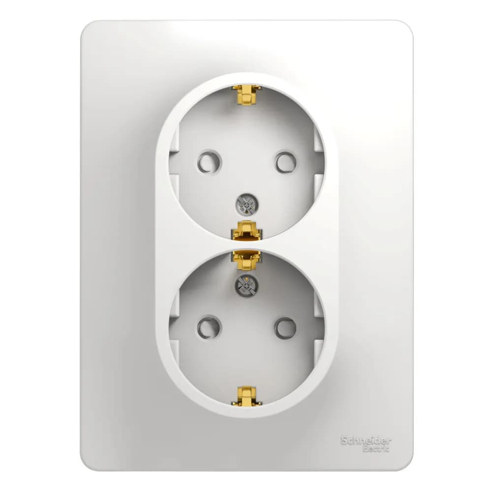 Розетка двойная силовая с заземлением и защитными шторками Systeme Electric (Schneider) Glossa, цвет белый