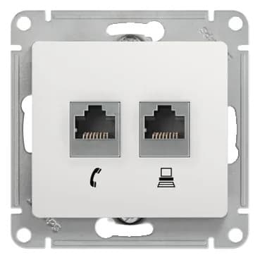 Розетка двойная телефонная и компьютерная с рамкой Systeme Electric (Schneider) Glossa, цвет белый