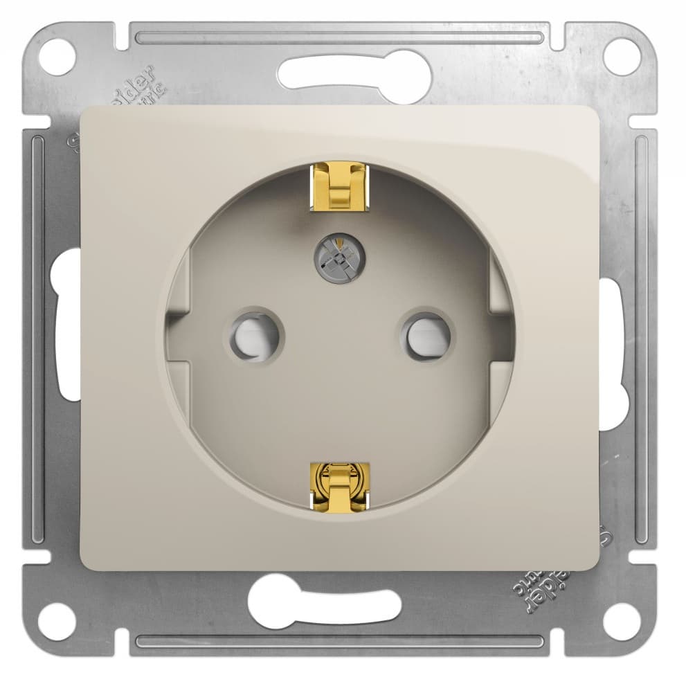 Розетка с заземлением и защитными шторками Schneider Electric Glossa молочный цвет GSL000945