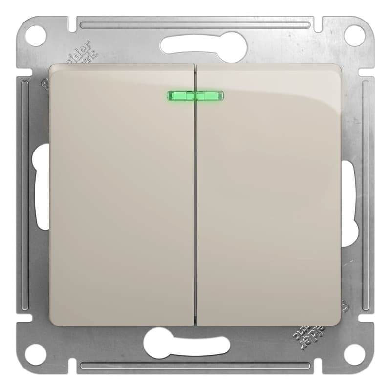 Выключатель двухклавишный с подсветкой Schneider Electric Glossa молочный цвет GSL000953