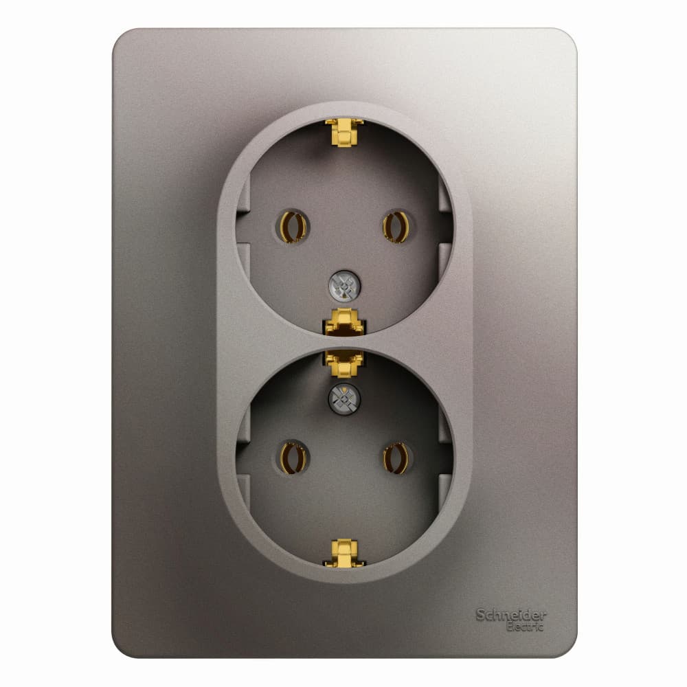 Розетка двойная с заземлением Schneider Electric Glossa цвет платина GSL001224