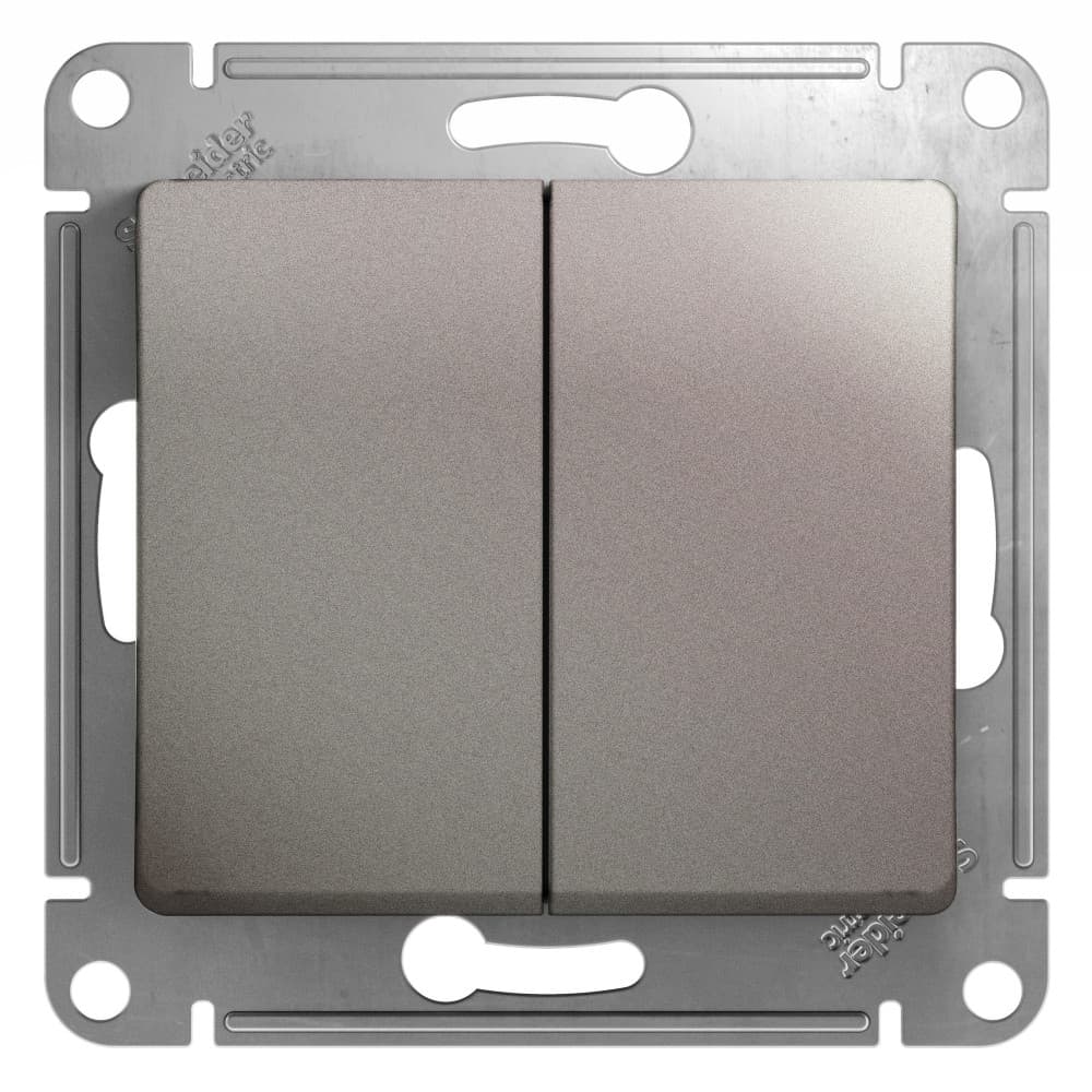 Выключатель проходной двухклавишный Schneider Electric Glossa цвет платина GSL001265