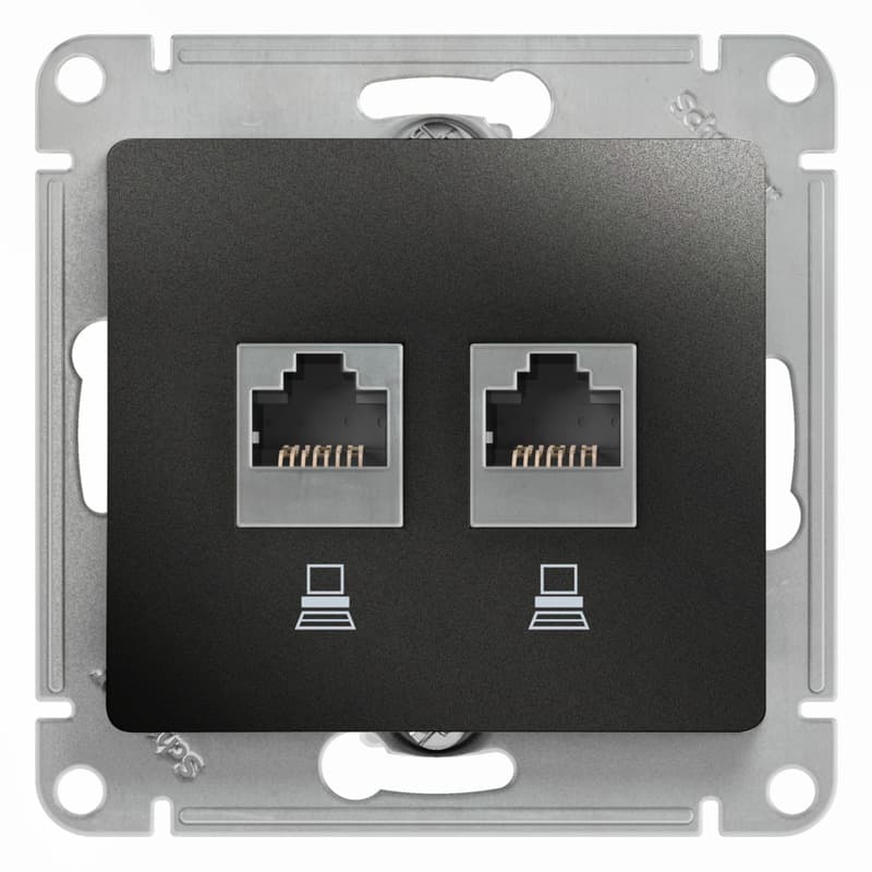 Розетка двойная компьютерная Schneider Electric Glossa антрацит 2 порта RJ-45 GSL000785KK