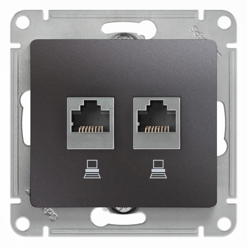 Розетка двойная компьютерная Schneider Electric Glossa цвет графит 2 порта RJ-45 GSL001385KK